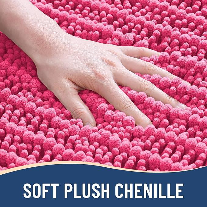 Arotive Luxury Chenille Bathroom Rug Mat, Extra Soft Thick Absorbent Shaggy Bath Rugs, Non-Slip Machine Wash Dry, Plush Bath Mats for Bathroom, Shower and Tub, 34x21, Deep Pink - ModernBath