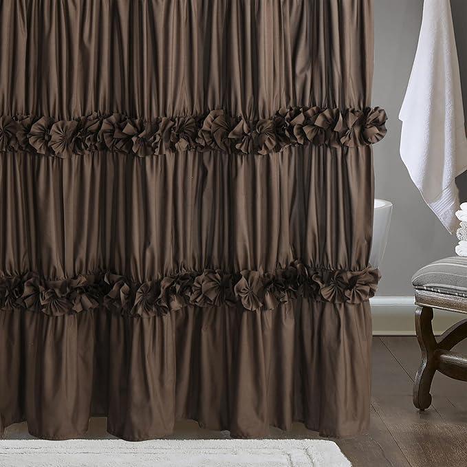 Homechoice Decor Chocolate Ruffle Shower Curtain, Vintage Handcrafted Bow Tie Bath Curtain for Master Bathroom, Ruched Microfiber Bathroom Curtain with 12 Buttonholes, 72" W x 72" H (LQ-10) - ModernBath