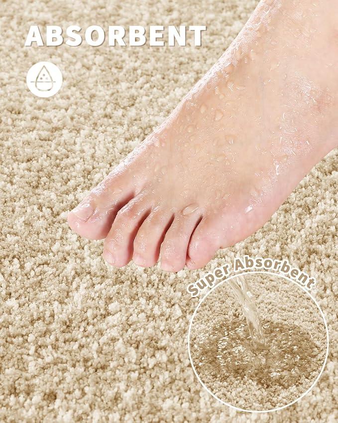 Yimobra Bathroom Runner Rug Non Slip Washable, Soft Absorbent Microfiber Long Bath Mat, Dual-Tone Decor Rug with Rubber Backing for Floor, Tub and Hallway,56x24,Home Essentials,Light Beige and White - ModernBath