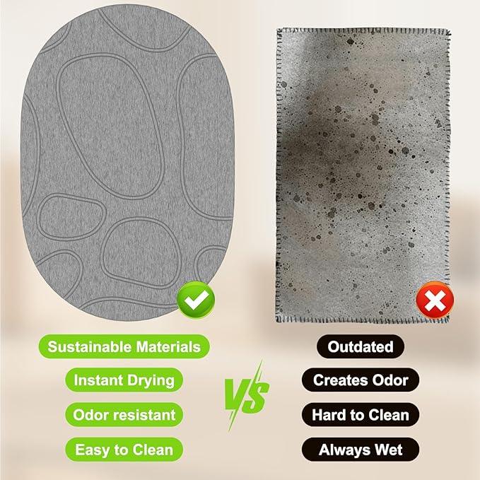 Cenepor Stone Bath Mat Diatomaceous Earth: Non-Slip Super Absorbent Shower Mat Quick Drying Bathroom Mat, Easy to Clean & Odorless Diatomite Bathmats for Bathroom Floor, Grey - ModernBath