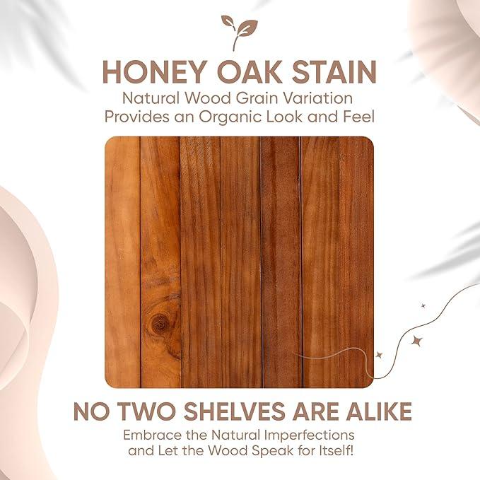 Homeforia 24inch Oak Floating Shelf for Wall, High End Solid Real Wood 24 inches Long Floating Shelves for Bathroom, Honey Oak Wooden Floating Shelves, Heavy Duty Bracket, 24 X 6.5 X 1.75 in, Set of 3 - ModernBath