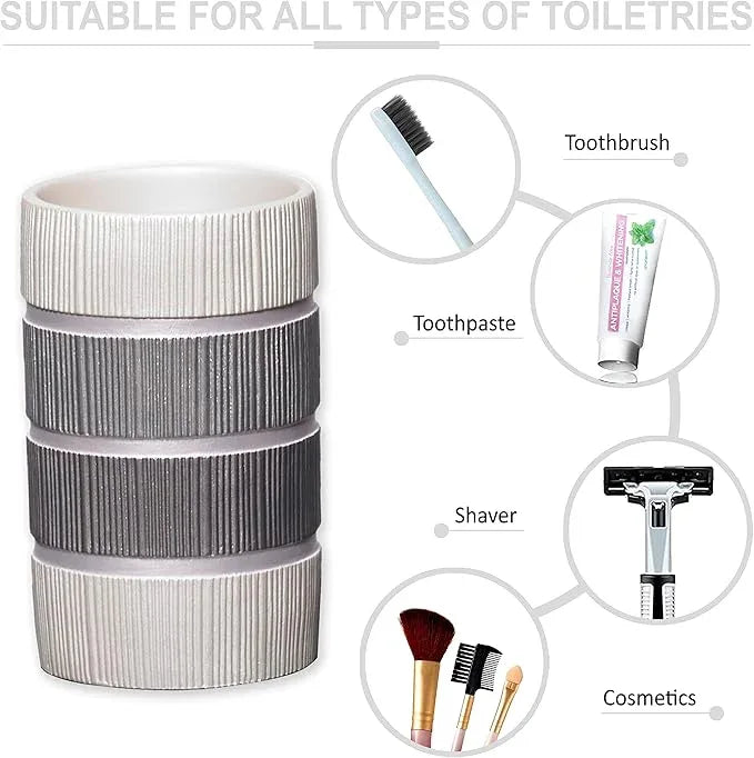 Zahari Home 4pc Modern Line Modern Bathroom Accessories Set Modern Soap Dispenser, Tumbler, Tooth Brush Holder and Dish Soap Holder Luxury Contemporary Grey Decor Unique Design Luxury Bath Set - ModernBath