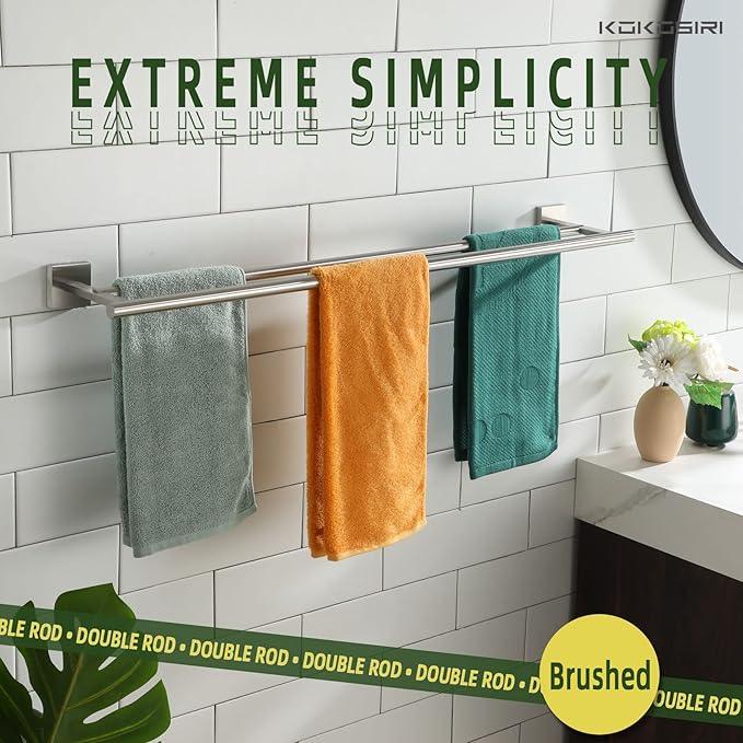 KOKOSIRI Towel Holder Bathroom Accessory Towel Bars with Two Rails Necklace Holder 32 Inch Brushed Nickel Stainless Steel B5005BR-L32 - ModernBath