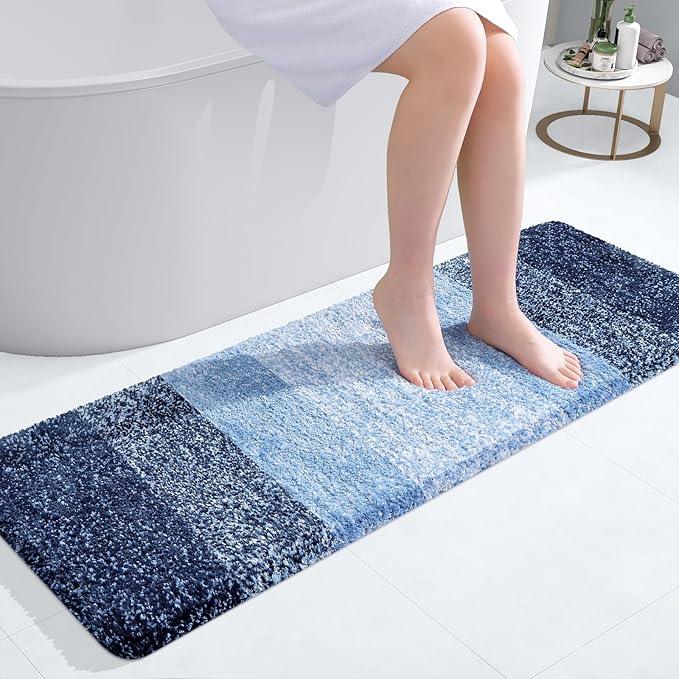 OLANLY Bathroom Runner Rugs 47x17, Extra Soft Absorbent Microfiber Bath Rugs, Rubber Backing, Quick Dry, Machine Washable Bath Mats for Bathroom Floor, Tub and Shower, Home Decor Accessories, Navy - ModernBath