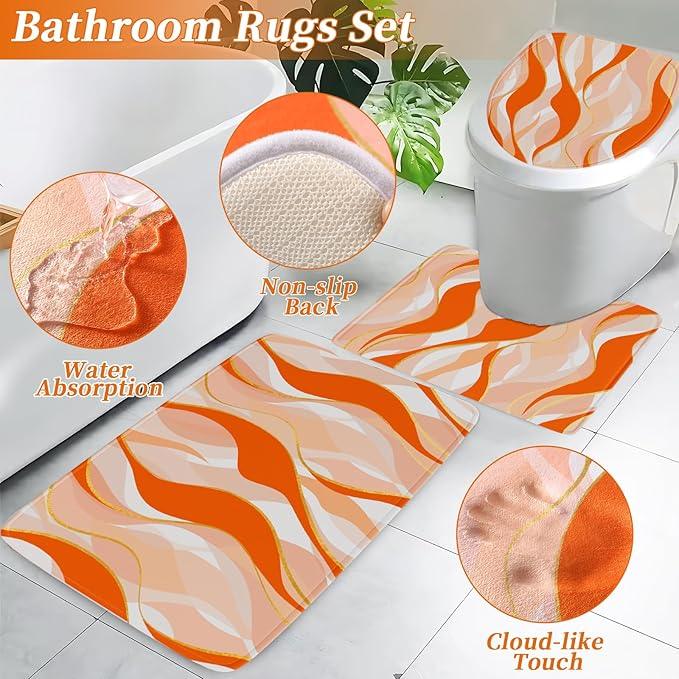 XLHOMO Bathroom Set - Orange and Gold Bathroom Accessories, Bathroom Sets with Shower Curtain and Rugs, Orange Shower Curtain Set with Bathroom Trash Can, Soap Dispenser, Soap Dish for Home Decor - ModernBath