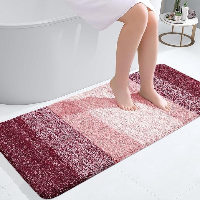 OLANLY Bathroom Runner Rugs 47x20, Extra Soft Absorbent Microfiber Bath Rugs, Rubber Backing, Quick Dry, Machine Washable Bath Mats for Bathroom Floor, Tub and Shower, Home Decor Accessories, Red - ModernBath