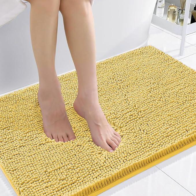 Smiry Luxury Chenille Bathroom Rugs 36x24, Extra Soft and Absorbent Shaggy Bath Mat, Machine Washable, Non-Slip Plush Carpet Runner for Tub, Shower, and Floor, Home Decor Accessories, Yellow - ModernBath