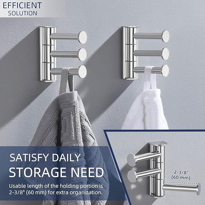 Angle Simple Swivel Towel Hooks 2 Pack, SUS 304 Stainless Steel Hand Towel Holder for Bathroom, Robe Coat Hooks Wall Mount, Polished Chrome - ModernBath