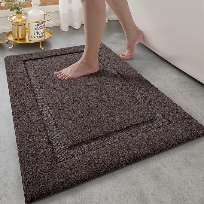 LUMI Ultra Soft Bathroom Rugs Non Slip with Rubber Backing, Absorbent Washable Bath Mat Quick Dry, Upgraded Premium Microfiber Plush Carpet for Bathtub and Shower Floor, Brown, 24x36 - ModernBath