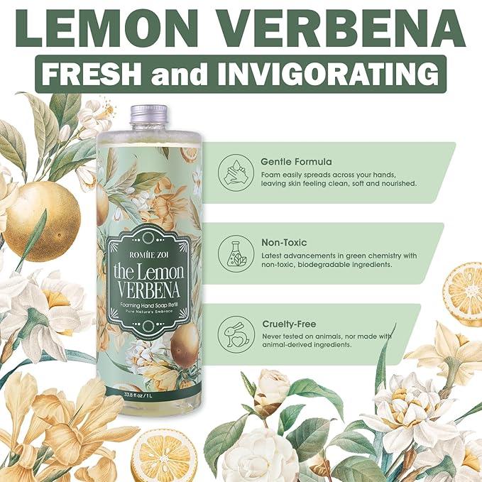 ROMIIE ZOI Foaming Hand Soap Refill, Lemon Verbena, Gentle & Moisturizing Formula, 1000 ML/ 33.8 FL OZ - ModernBath