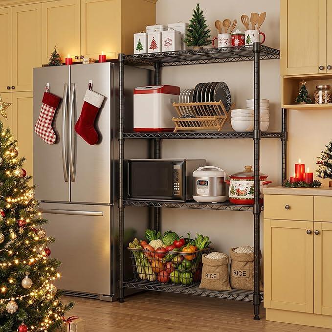1400 lbs 4 Tier Storage Rack Metal Wire Shelving Unit, Storage Standing Household Shelf Organizer for Kitchen Pantry Closet Garage Basement Utility Room, Black 15.8" D x 45.3" W x 59.4" H - ModernBath