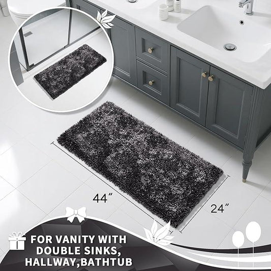 Yimobra Long Bathroom Rug Non Slip 44x24 Inch, Extra Thick Soft Absorbent Chenille Bath Mat, Machine Washable Quick Dry Bath Rugs for Bathroom Floor, Tub and Shower, Home Decor Accessories, Dark Grey - ModernBath