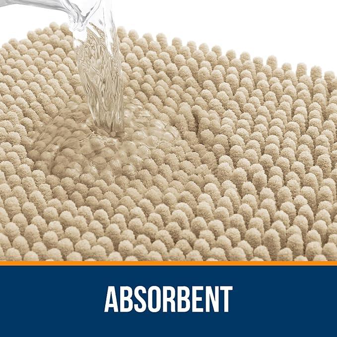 OLANLY Toilet Rugs U-Shaped 24x20, Extra Soft Absorbent Chenille Contour Bathroom Rugs, Dry Quickly, Machine Washable, Non-Slip Bath Mat for Toilet Base, Beige - ModernBath
