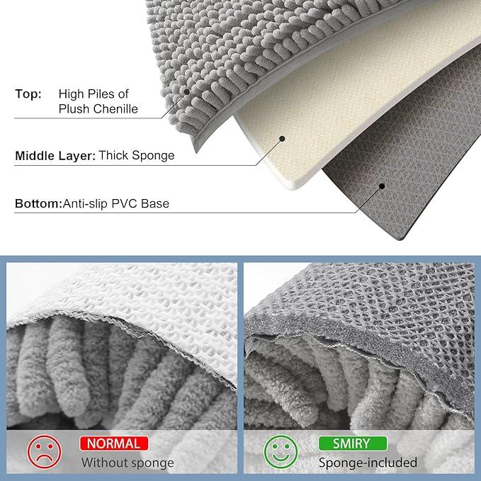 Smiry Luxury Chenille Bathroom Rugs 59x35, Extra Soft and Absorbent Shaggy Bath Mat, Machine Washable, Non-Slip Plush Carpet Runner for Tub, Shower, and Floor, Home Decor Accessories, Light Grey - ModernBath