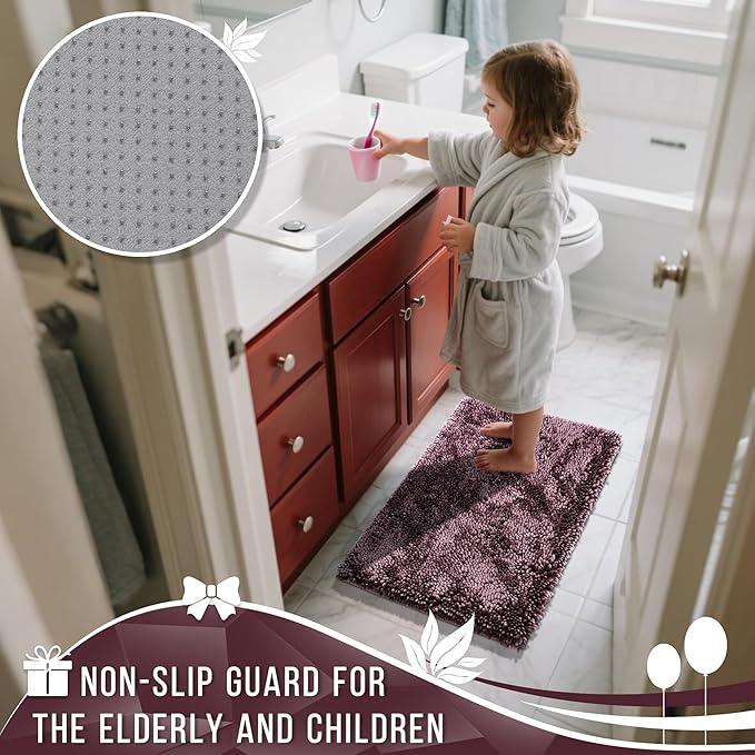 Yimobra Large Bathroom Rug Non Slip 36x24 Inch, Extra Thick Soft Absorbent Chenille Bath Mat, Machine Washable Bath Rugs for Bathroom Floor, Tub and Shower, Home Decor Accessories, Purple Grey - ModernBath