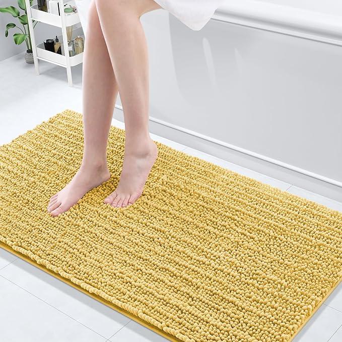 Arotive Luxury Chenille Bathroom Rug Mat, Extra Soft Thick Absorbent Shaggy Bath Rugs, Non-Slip Machine Wash Dry, Plush Bath Mats for Bathroom, Shower and Tub, 60x24, Yellow - ModernBath