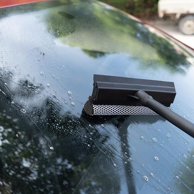 Matthew All Purpose Window Squeegee w/Premium Microfiber Cloth 3Pcs,Car Squeegee Windshield Cleaning Sponge and Rubber Squeegee,2-in-1 Window Cleaner Sponge(8'') and Soft Rubber with Pole 20''(3Pack) - ModernBath