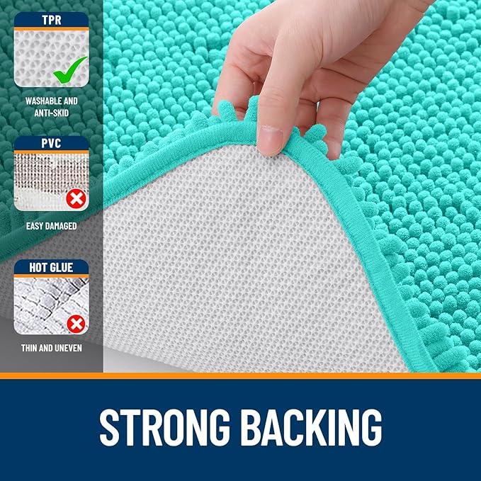 OLANLY Bathroom Rugs 47x17, Extra Soft Absorbent Chenille Bath Rugs, Rubber Backing Quick Dry, Machine Washable Bath Mats for Bathroom Floor, Tub and Shower, Home Decor Accessories, Teal - ModernBath