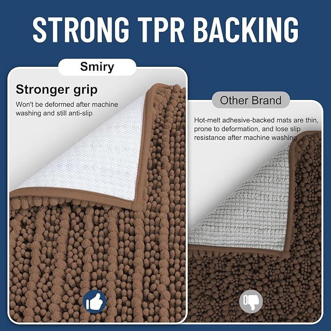 Smiry Bathroom Rugs Mat 30x20, Extra Soft Absorbent Chenille Bath Rugs, Non Slip Rubber Backing Machine Washable Quick Dry Bath Mats for Bathroom Floor, Tub, Shower, Home Decor Accessories, Mocha - ModernBath