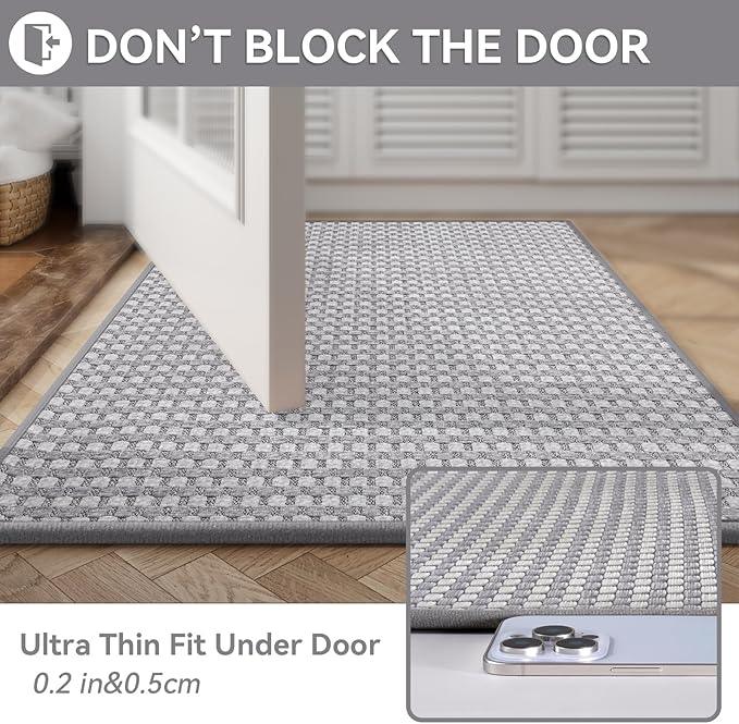 YDKGL Bath Mat Bathroom Rugs Non Slip Washable, Soft Braided Ultra Thin Bath Mat, Super Absorbent Quick Dry Bath Rug Shower Mat, Rubber Backing, Fit Under Door Bathroom Floor Tub, Gray 20" x 31" - ModernBath