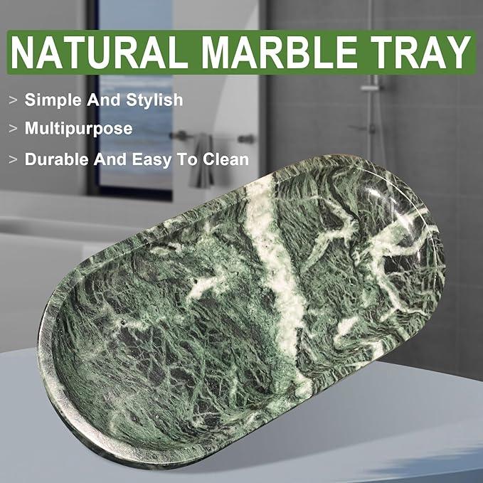 SWRONP Marble Tray for Kitchen Counter,Stone Tray for Bathroom Countertop,Dresser Vanity Decor Tray,Storage Trays for Perfumes,Candles,Jewelry (Dark Green) - ModernBath