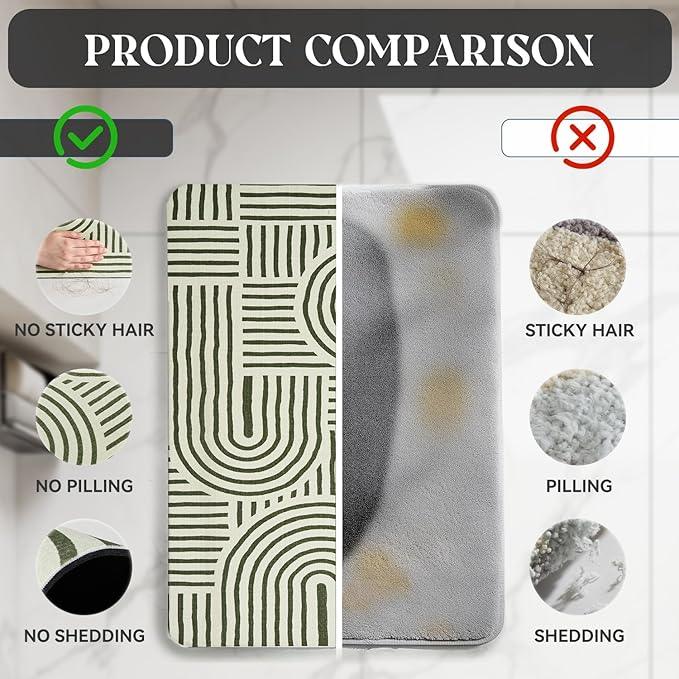 MontVoo -Bath Mat-Non Slip Thin Bathroom Rugs Fit Under Door- Quick Dry Absorbent Faux Suede Surface Grey Bathroom Floor Mats-Shower Rug for in Front of Bathtub Shower Ivory & Green Arched 16x24 - ModernBath