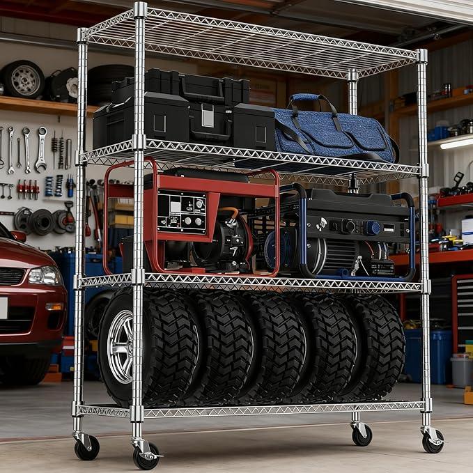 4 Tiers Shelf 1400 lbs Steel Storage Shelving Utility Shelving Unit Steel Organizer Wire Rack for Home,Kitchen,Office,Garage Chrome 17.7" D x 47.2" W x 62.6" H - ModernBath