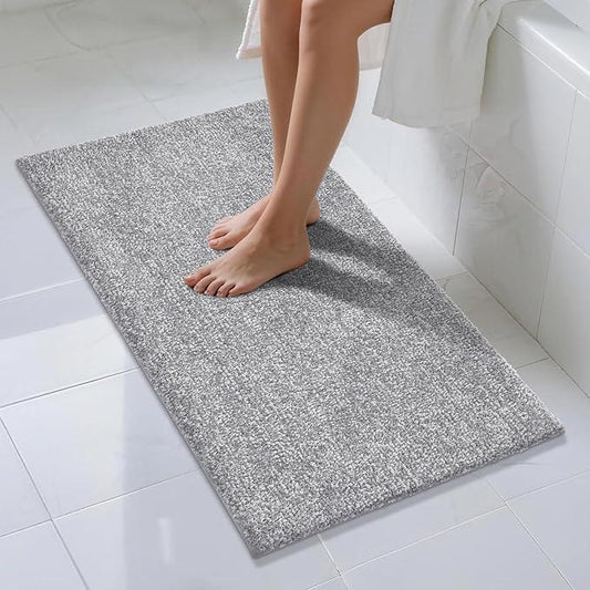 Yimobra Long Bathroom Rug Non Slip Washable, Soft Absorbent Microfiber Bath Mat, Dual-Tone Decor Rug with Rubber Backing for Bathroom Floor Tub and Shower,44x24,Home Essentials,Grey and White - ModernBath