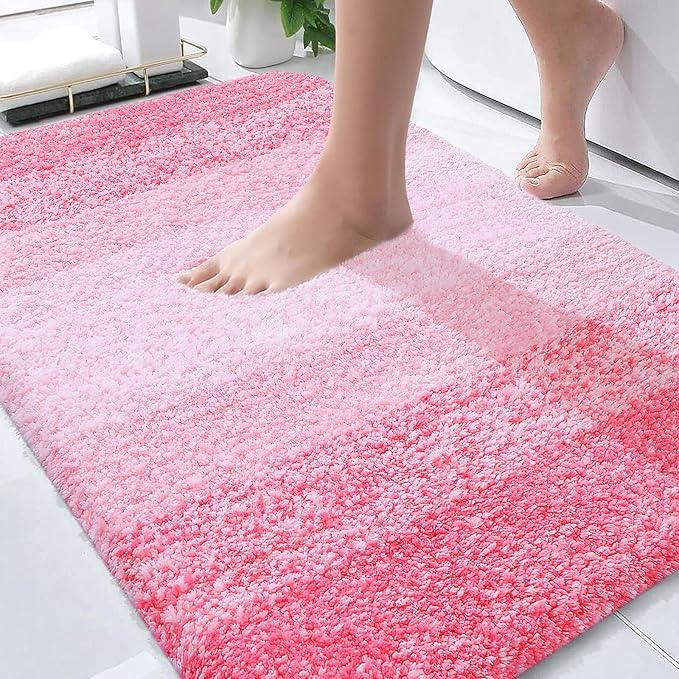 OLANLY Bathroom Rugs Mat 30x20, Extra Soft Absorbent Microfiber Bath Rugs, Rubber Backing, Quick Dry, Machine Washable Bath Mats for Bathroom Floor, Tub and Shower, Home Decor Accessories, Pink - ModernBath