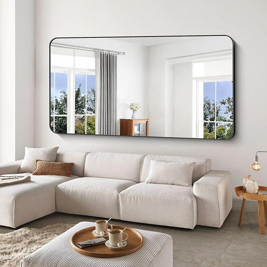 CIVENO Large Bathroom Mirror 72x36 inch, Black Rectangle Mirrors with Metal Frame, Rounded Corner Rectangular Mirror for Bathroom, Oversized Wall Mounted Mirror for Over Sinks Living Room Bedroom - ModernBath