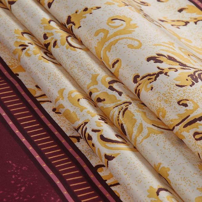 BESTRIPES Long Fabric Shower Curtain, Burgundy Wine and Gold Yellow Boho Paisley Damask Print Shower Curtains for Bathroom, Waterproof Bathroom Curtains, 72" W x 78" H - ModernBath