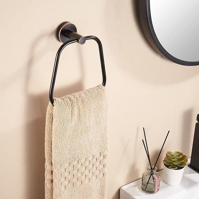 Bronze Hand Towel Holder, Bathroom Towel Ring Oil Rubbed, Bath Hand Towel Hangers Wall Mounted Farmhouse Rustic ORB Stainless Steel Trapezoid - ModernBath