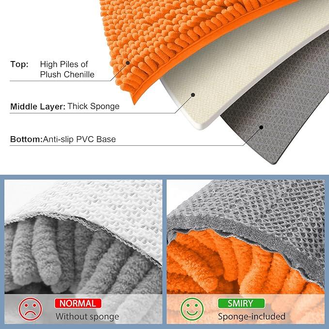 Smiry Luxury Chenille Bathroom Rugs 24x16, Extra Soft and Absorbent Shaggy Bath Mat, Machine Washable, Non-Slip Plush Carpet Runner for Tub, Shower, and Floor, Home Decor Accessories, Orange - ModernBath