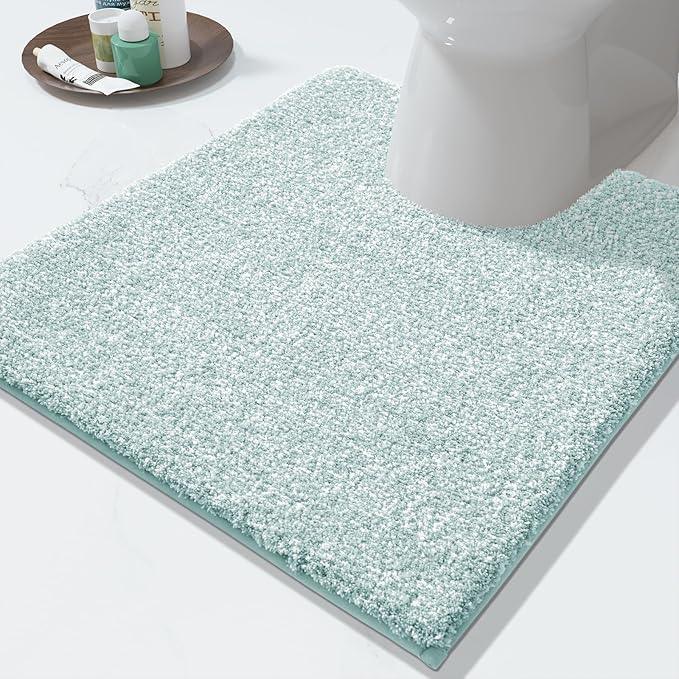 Yimobra Toilet Rugs U Shaped Washable, Soft Absorbent Microfiber Bathroom Rugs, Non Slip Quick Drying Shaggy Bath Mat,Contour Bathroom Mats for Toilet Base, Home Essentials,24x20,Light Blue and White - ModernBath