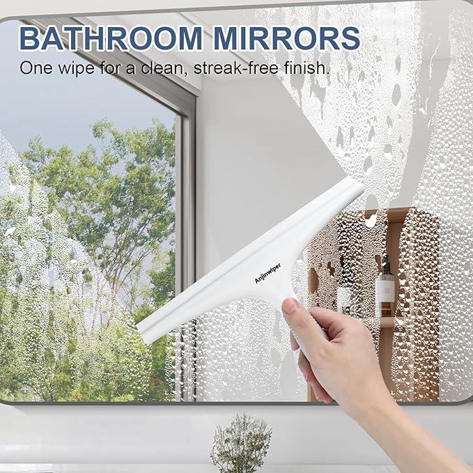 Anjinwiper Silicone Shower Squeegee with Hook, Bathroom Squeegee for Shower Glass, Squeegee for Shower Doors, Mirror and Window, Shower Squeegee for Tile Shower Walls(10 inch, White & Gray) - ModernBath