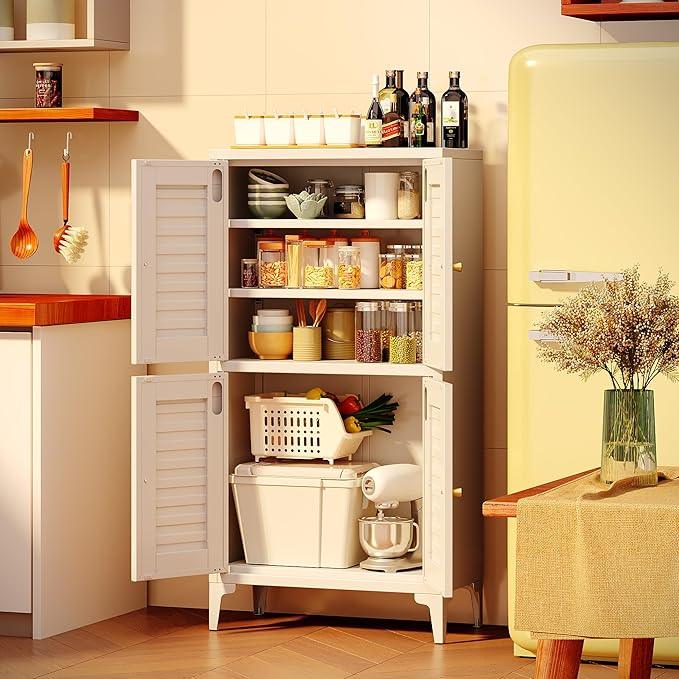 46''H Metal Small Bathroom Storage Cabinet with 4 Doors and Adjustable Shelves, Pantry Cabinet for Home, Kitchen, Assembly Required, White - ModernBath