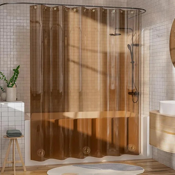 AmazerBath Extra Long Shower Curtain Liner, 100% EVA Clear Amber Heavy Duty 84 inch Shower Curtain and Liner 2-in-1, 72x84 Plastic Weighted Bathroom Shower Liner, 12 Grommets & 3 Heavyweight Stones - ModernBath