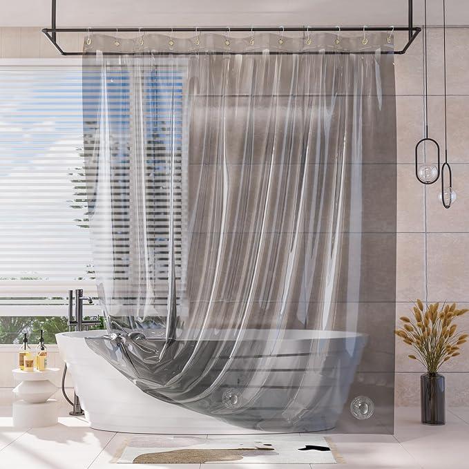 AmazerBath Shower Curtain Liner, 100% EVA Luxury Soft Clear Grey Heavy Duty Shower Curtain and Liner 2-in-1, 72x72 Plastic Weighted Bathroom Shower Curtain, 12 Rustproof Grommets & Heavyweight Stones - ModernBath