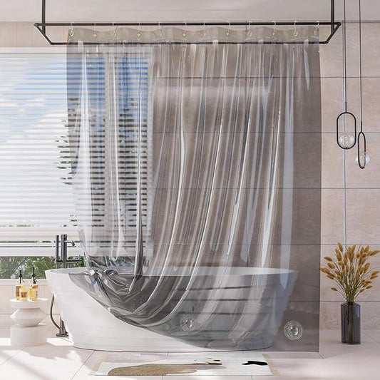 AmazerBath Shower Curtain Liner, 100% EVA Luxury Soft Clear Grey Heavy Duty Shower Curtain and Liner 2-in-1, 72x72 Plastic Weighted Bathroom Shower Curtain, 12 Rustproof Grommets & Heavyweight Stones - ModernBath