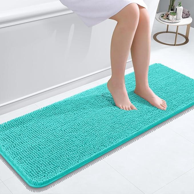 OLANLY Bathroom Rugs 47x17, Extra Soft Absorbent Chenille Bath Rugs, Rubber Backing Quick Dry, Machine Washable Bath Mats for Bathroom Floor, Tub and Shower, Home Decor Accessories, Teal - ModernBath