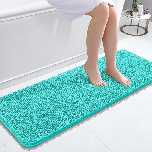 OLANLY Bathroom Rugs 47x17, Extra Soft Absorbent Chenille Bath Rugs, Rubber Backing Quick Dry, Machine Washable Bath Mats for Bathroom Floor, Tub and Shower, Home Decor Accessories, Teal - ModernBath