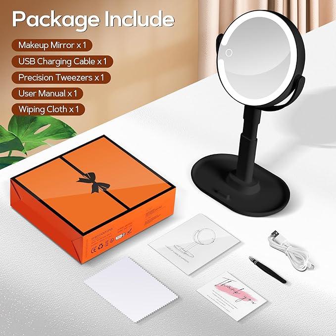 B Beauty Planet Makeup Mirror with Lights, Lighted Magnifying Mirror 30X with 3 Lighting and Adjustable Brightness, 2-Sided Height Adjustable Vanity Mirror for Bathroom, Gifts for Women Black - ModernBath