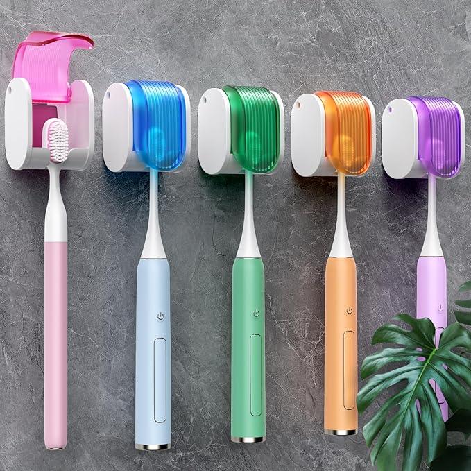 Toothbrush Holders for Bathrooms【Upgrade Single Slot Design】 Toothbrush Holder Wall Mounted with Cover Moisture-Proof and Dust-Proof Toothbrush Storage Organizer for Shower Family and Travel 5PCS - ModernBath