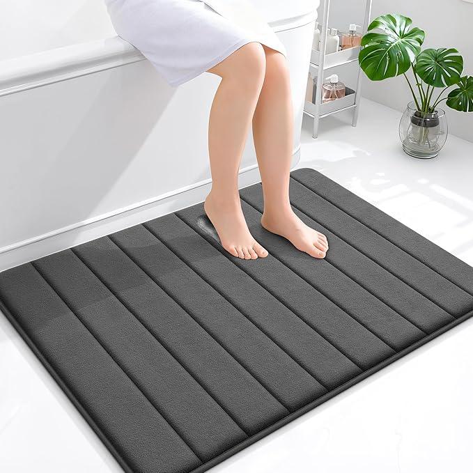 OLANLY Memory Foam Bath Mat 40x32, Super Soft Absorbent Bathroom Rugs, Quick Dry, Machine Washable Shower Floor Rugs, Bathmat Carpet, Bathroom Home Decor Accessories, Black - ModernBath