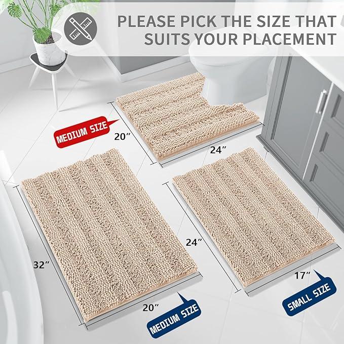 Yimobra Toilet Rugs U Shaped Washable 24 x 20, Non Slip and Super Absorbent Toilet Mat, Quick Dry, Ultra Luxury Microfiber Chenille Plush Fluffy Contour Bath Rugs for Toilet Base, Beige - ModernBath