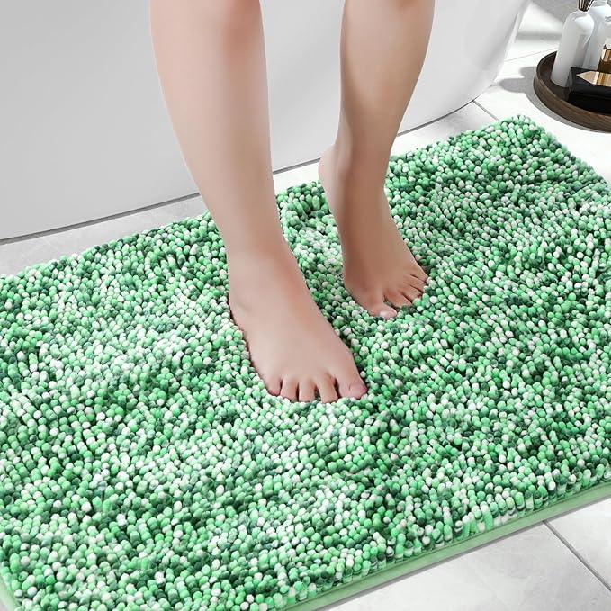 Yimobra Luxury Bathroom Rugs, 47x24, Extra Soft Chenille Mats for Bathroom Non Slip, Fluffy Long Matts for Tub, Plush Shaggy Carpet Runner, Water Absorbent, Machine Washable, Light Green & Green - ModernBath