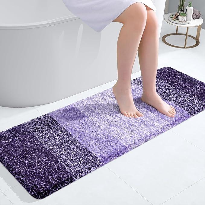 OLANLY Bathroom Runner Rugs 47x17, Extra Soft Absorbent Microfiber Bath Rugs, Rubber Backing, Quick Dry, Machine Washable Bath Mats for Bathroom Floor, Tub and Shower, Home Decor Accessories, Violet - ModernBath