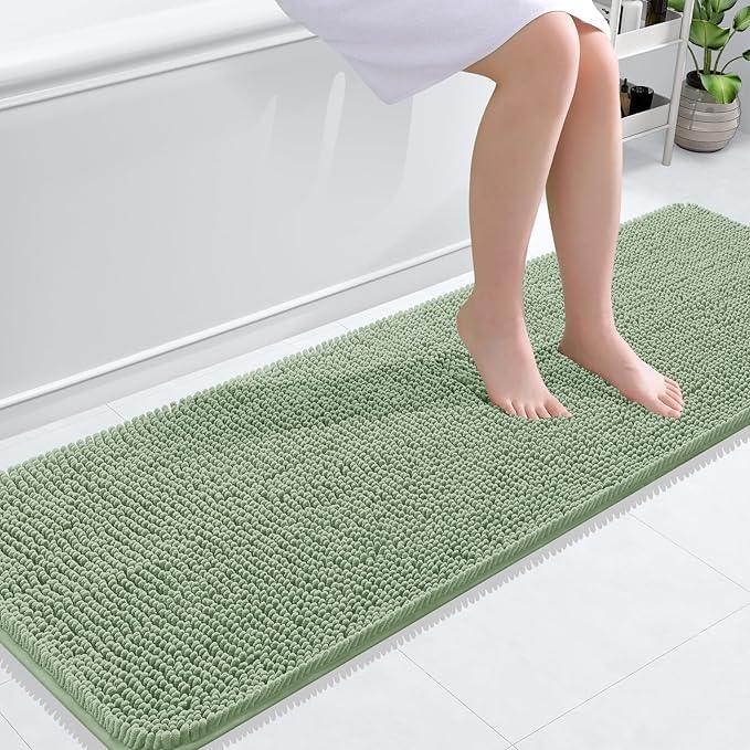 OLANLY Bathroom Rugs 59x20, Extra Soft Absorbent Chenille Bath Rugs, Rubber Backing Quick Dry, Machine Washable Bath Mats for Bathroom Floor, Tub and Shower, Home Decor Accessories, Sage Green - ModernBath