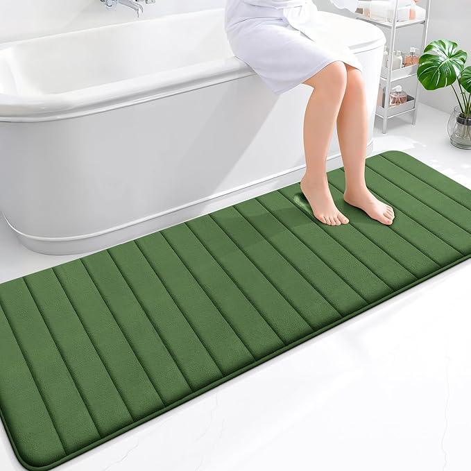 OLANLY Memory Foam Long Bathroom Rugs Runner 70x24, Super Soft Absorbent Bath Mat, Quick Dry, Machine Washable Shower Floor Rugs, Bathmat Carpet, Bathroom Home Decor Accessories, Olive Green - ModernBath