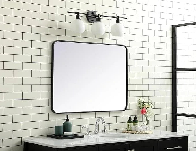 ARS Concepts Aura, Soft Corner Metal Rectangular Mirror 27X36 Inch in, Modern, Black - ModernBath